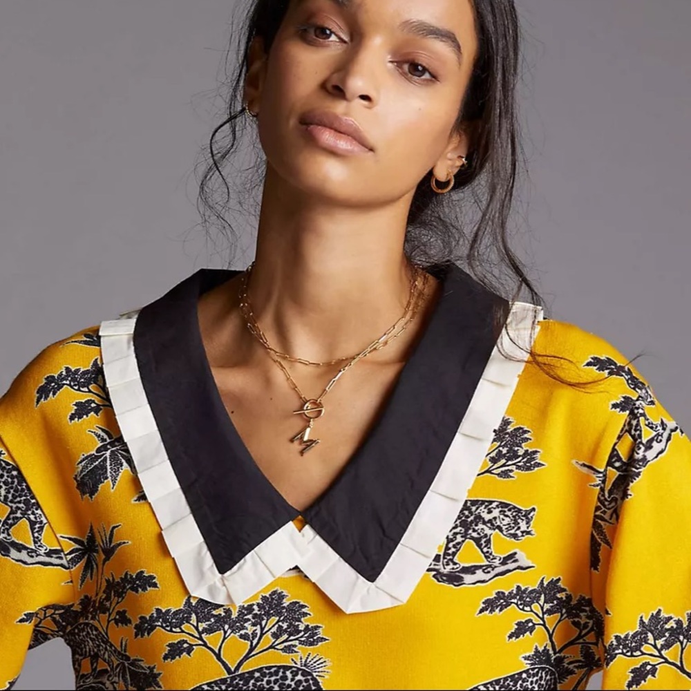 ANTHROPOLOGIE BNWT X COREY LYNN CALTER  V-Neck Collared Sweater, Fit Small to m